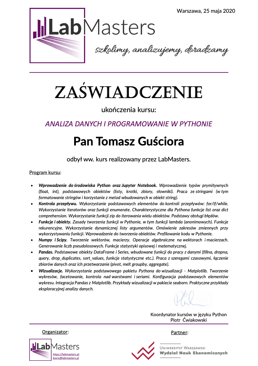2020-05: Labmasters: Analiza danych i programowanie w Pythonie