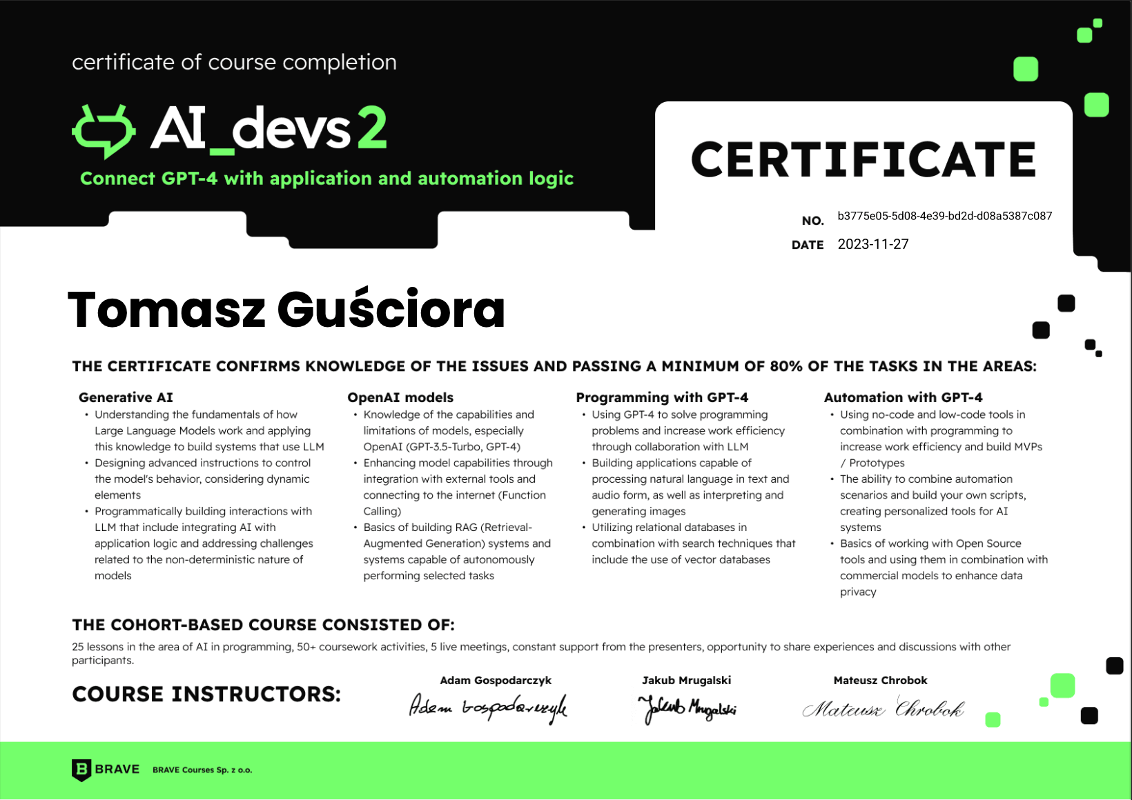 2023-11: AI Devs 2 - GPT-4 z logiką aplikacji i automatyzacji