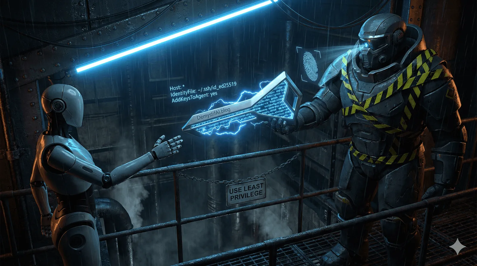 Two robots exchanging access key