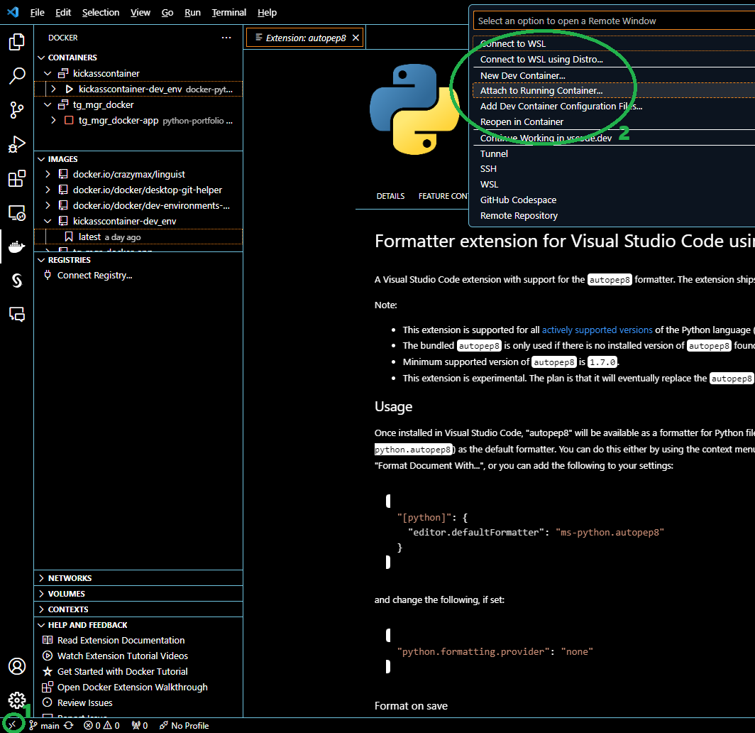 Docker Desktop docker-python container started