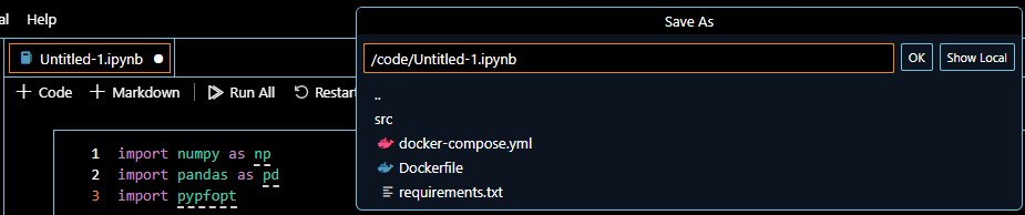 VS Code container volume folder contents