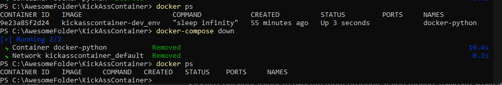 PowerShell taking the container down